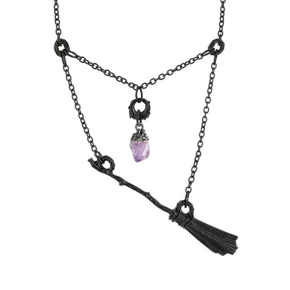 Restyle - Witch Black Broomstick Necklace - Black